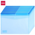 得力(deli)12只A4加厚透明文件袋 粘扣资料袋 学生试卷收纳袋防水档案袋蓝色5504