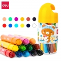 得力(deli)12色桶装学生水溶性旋转油画棒儿童可水洗蜡笔绘画笔炫彩棒72054