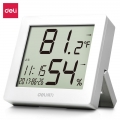 得力(deli)8813LCD带时间闹钟电子温湿度计 婴儿房室内温湿度表 办公用品 白色