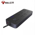 公牛H306U  插座抗电涌独立开关过载保护防雷电脑用插座USB多功能插排 带儿童保护门家用多孔充电黑色插线板 六位总控开关带USB全长3米